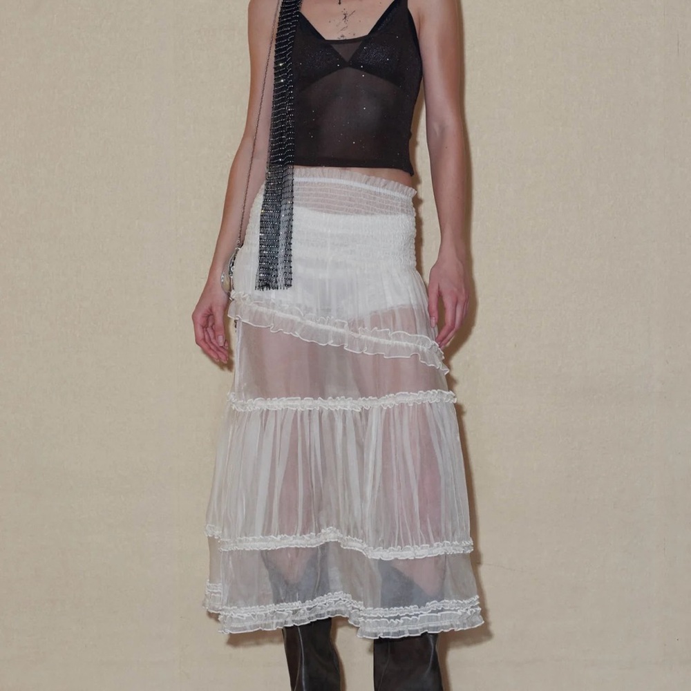 Prod Semi-Sheer Tiered Maxi Skirt with Lace Bloomer Shorts